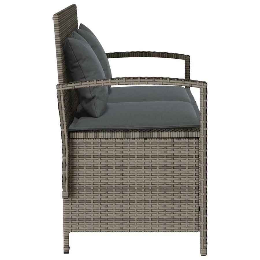 Banc de rangement de jardin avec coussin gris résine tressée - 7