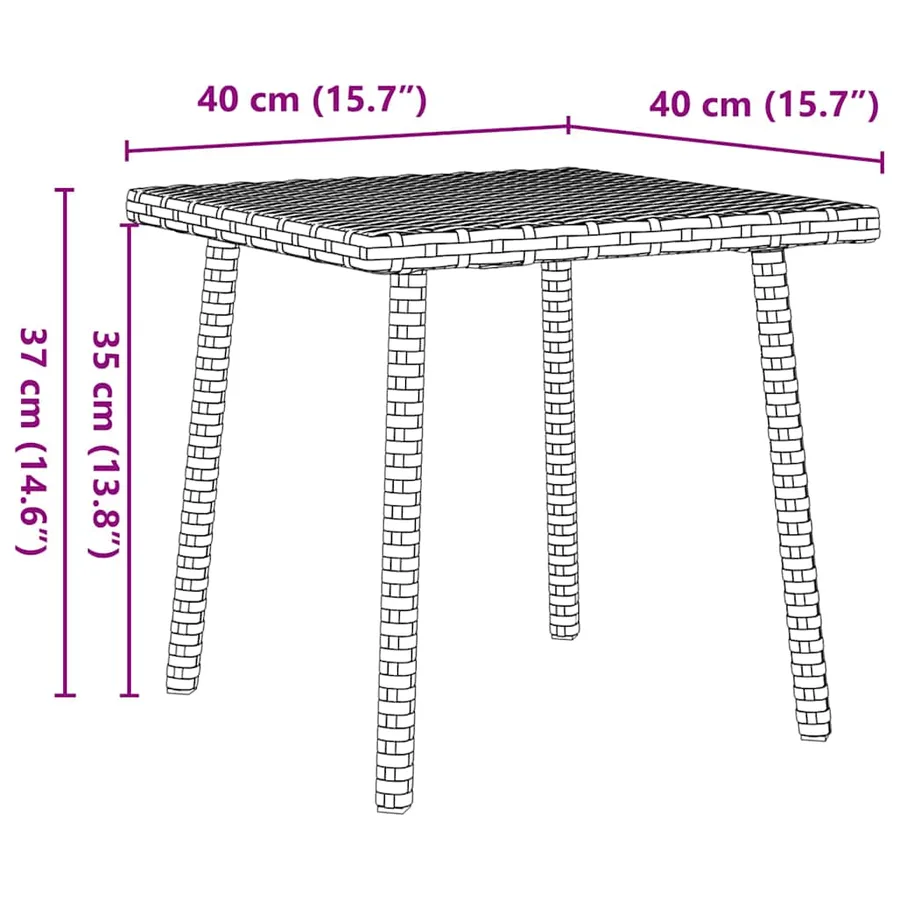 Table basse de jardin rectangulaire marron 40x40x37 cm rotin - 8