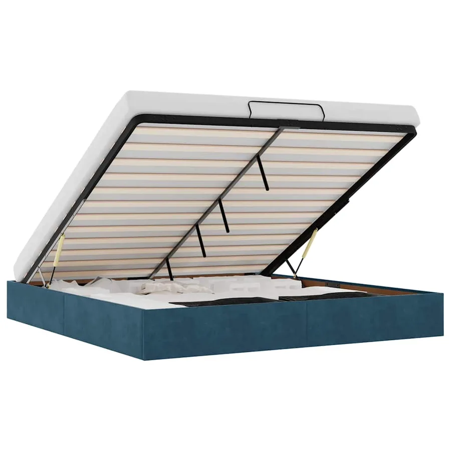 Cadre de lit ottoman sans matelas bleu foncé 200x200 cm velours - 2