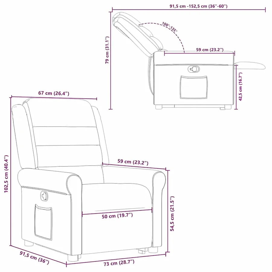 Fauteuil inclinable taupe tissu - 15