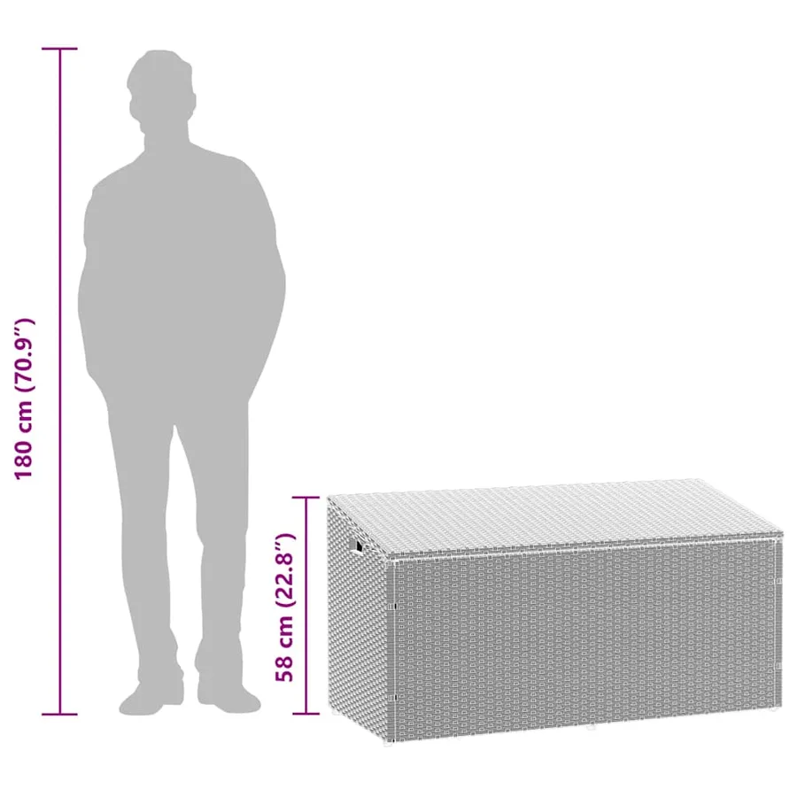 Boîte de rangement de jardin gris clair 110x50x58 cm rotin - 11