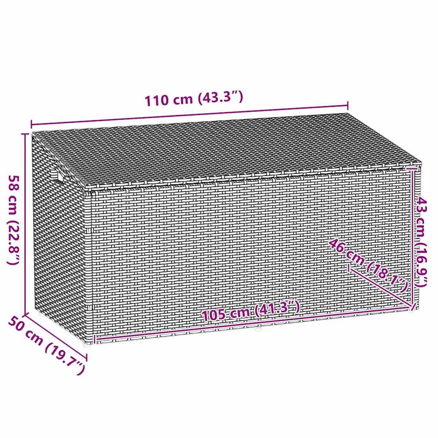 Coffre de rangement de jardin Gris 110 x 50 x 58 cm Résine tressée - 11