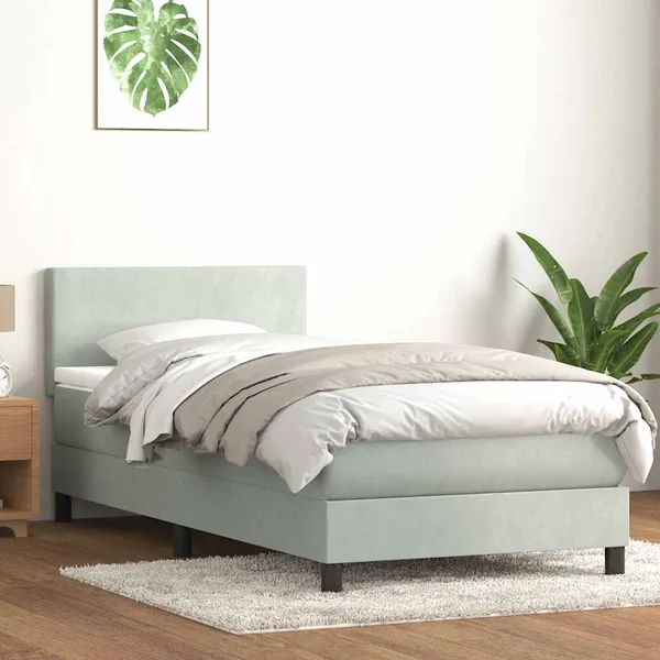 Sommier à lattes de lit et matelas et LED gris clair 90x210 cm velours