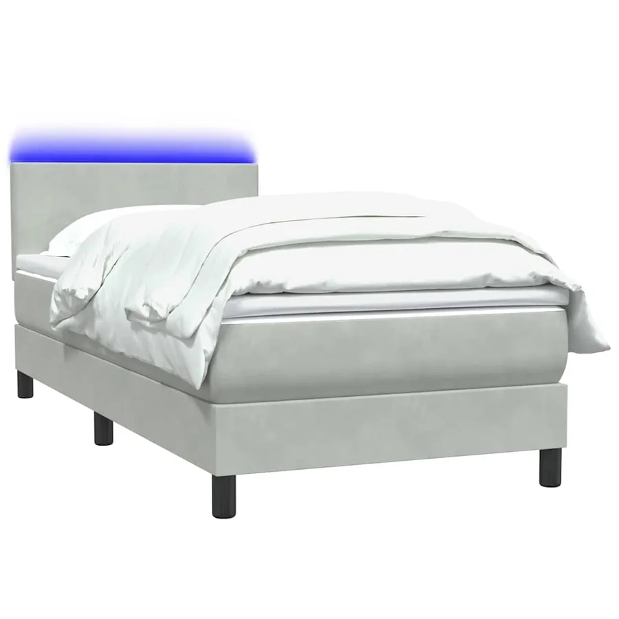 Sommier à lattes de lit et matelas et LED gris clair 90x210 cm velours - 3