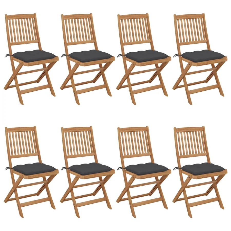 Chaises pliables de jardin lot de 8 avec coussins Bois d'acacia