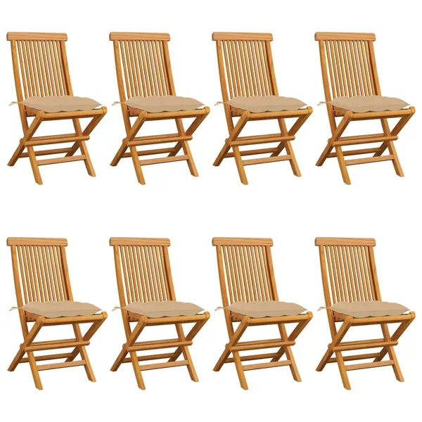 Chaises de jardin et coussins beige lot de 8 Bois teck massif