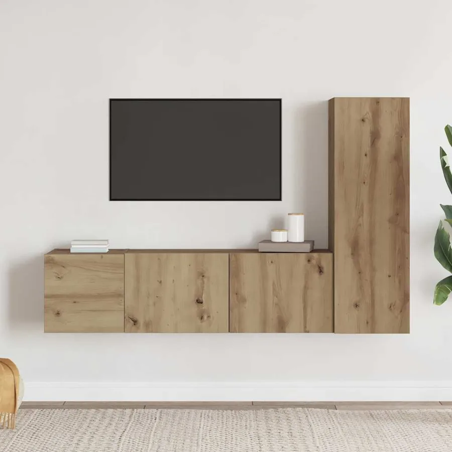 Meubles TV muraux 3 pcs chêne artisanal bois d'ingénierie - 2