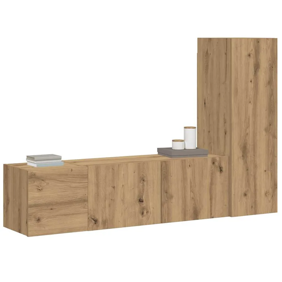 Meubles TV muraux 3 pcs chêne artisanal bois d'ingénierie - 3