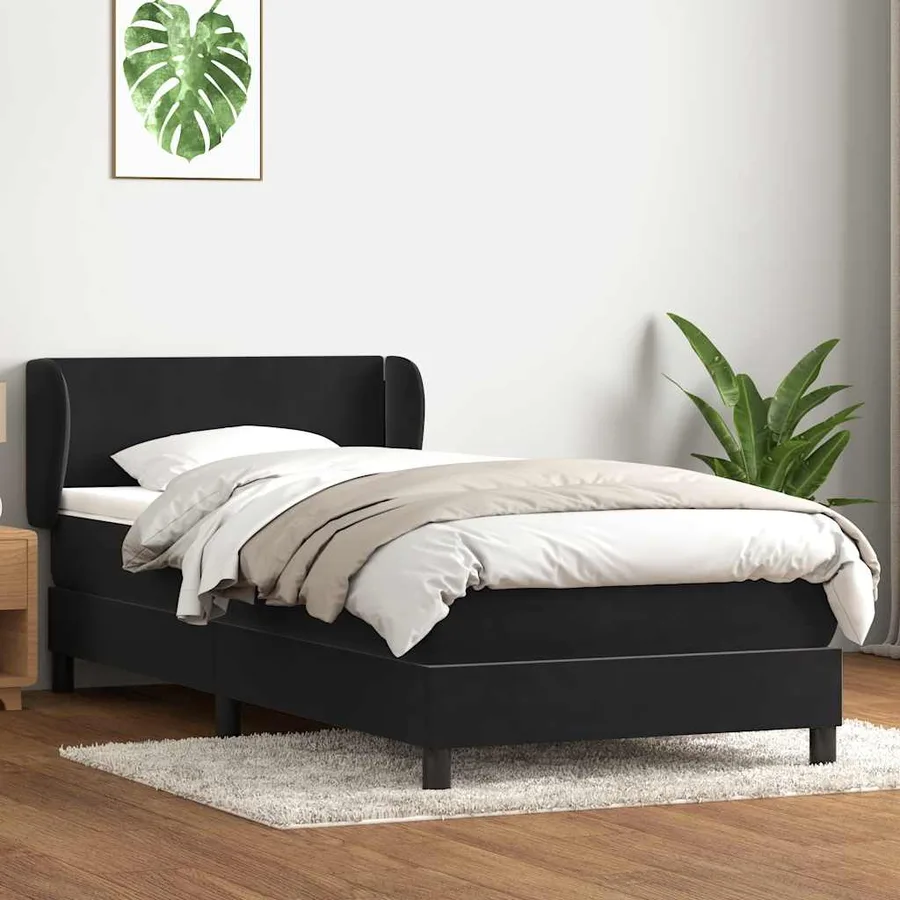 Sommier à lattes de lit avec matelas noir 100x210 cm velours - 3