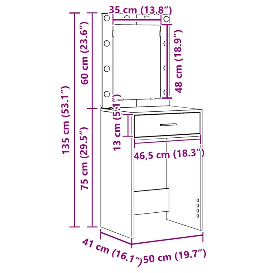 Table de Toilette Blanc 50 x 41 x 135 cm Bois d'ingénierie - 13