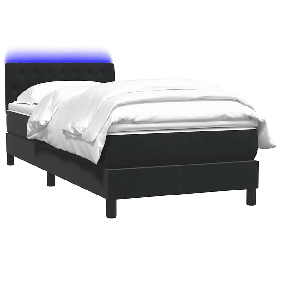 Sommier à lattes de lit avec matelas et LED noir 100x210 cm velours - 3