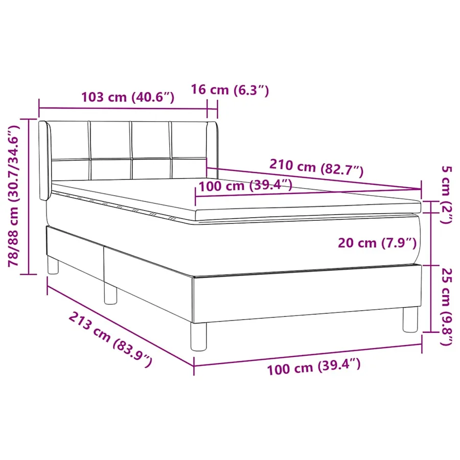 Sommier à lattes de lit avec matelas noir 100x210 cm velours - 12