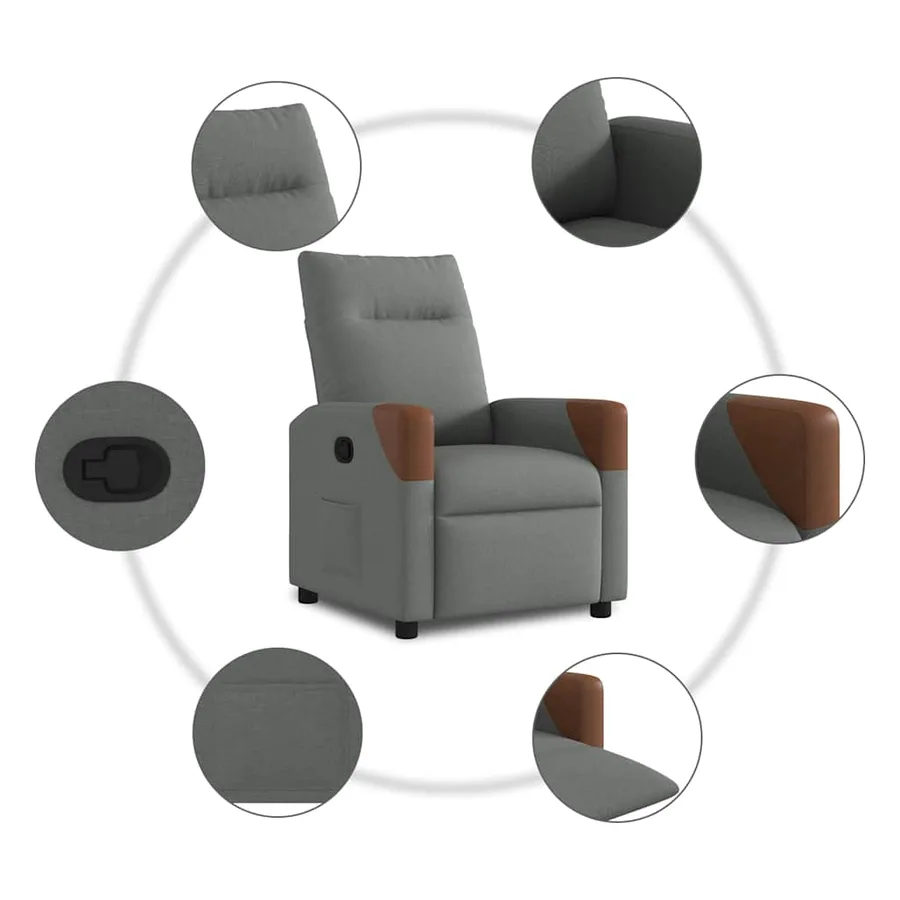 Fauteuil inclinable en tissu gris foncé - 7
