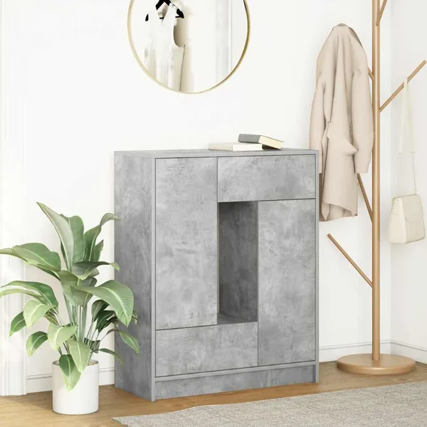 Buffet avec tiroirs et portes gris béton 73x31x90 cm