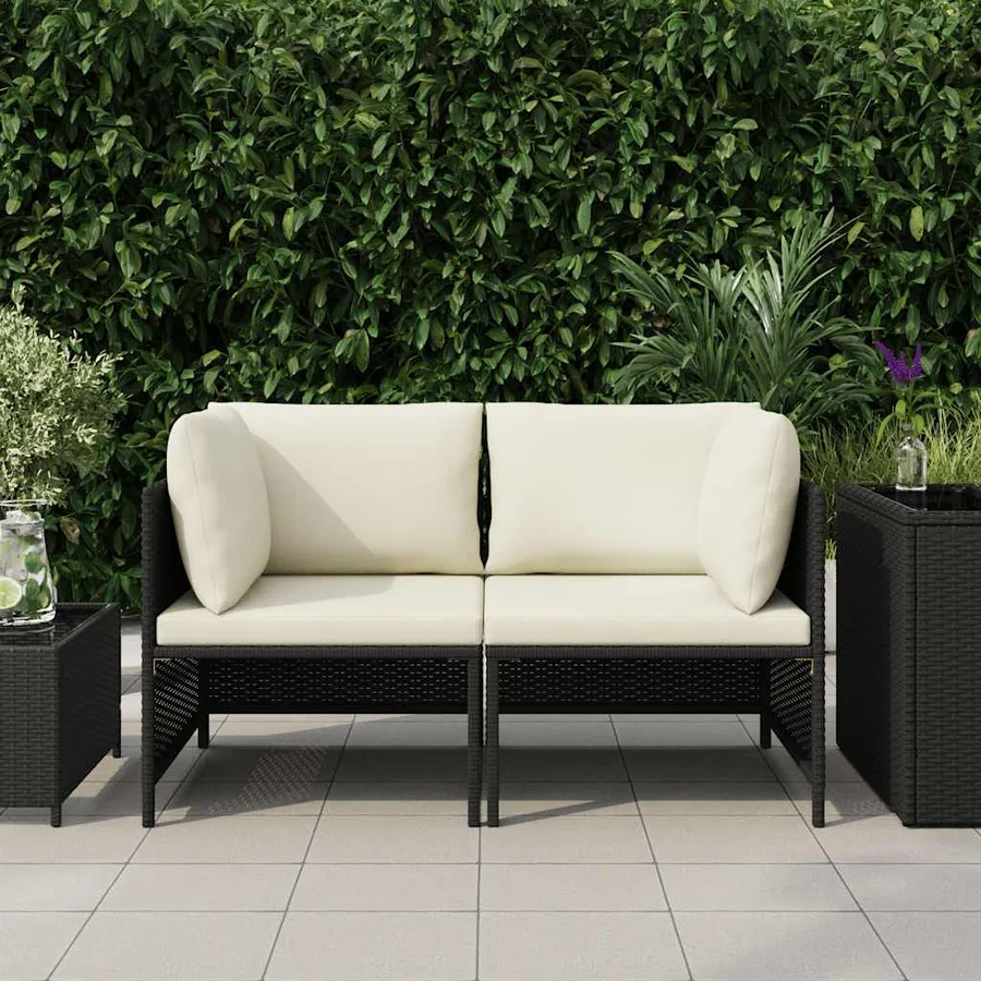 Canapé de jardin à 2 places avec coussins Noir Résine tressée - 3