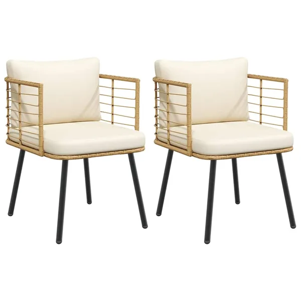 Chaises de jardin lot de 2 avec coussins naturel résine tressée