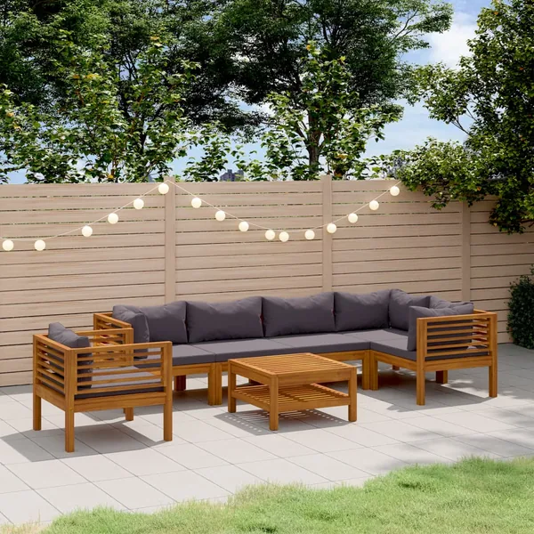 Salon de jardin 7 pcs avec coussin Bois d'acacia solide