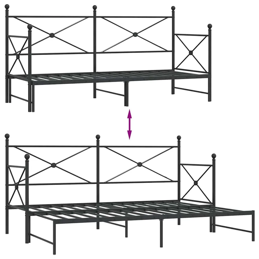 Lit de jour avec gigogne sans matelas noir 75x190 cm - 9