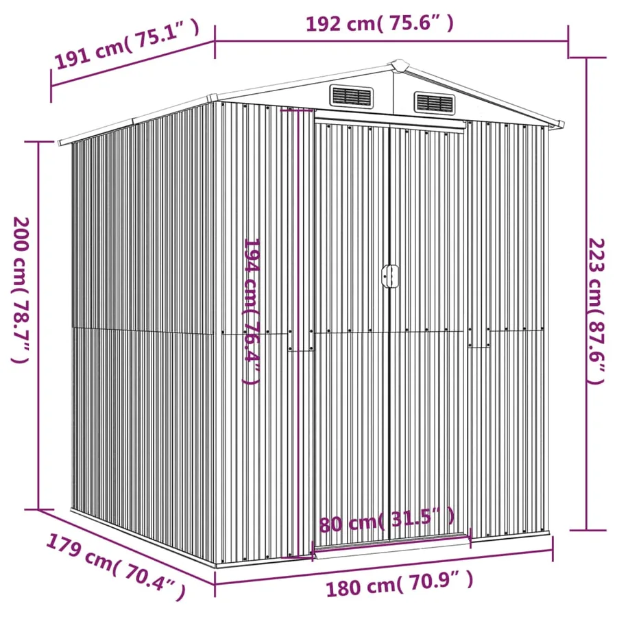 Abri de jardin Anthracite 192x191x223 cm Métal galvanisé - 7