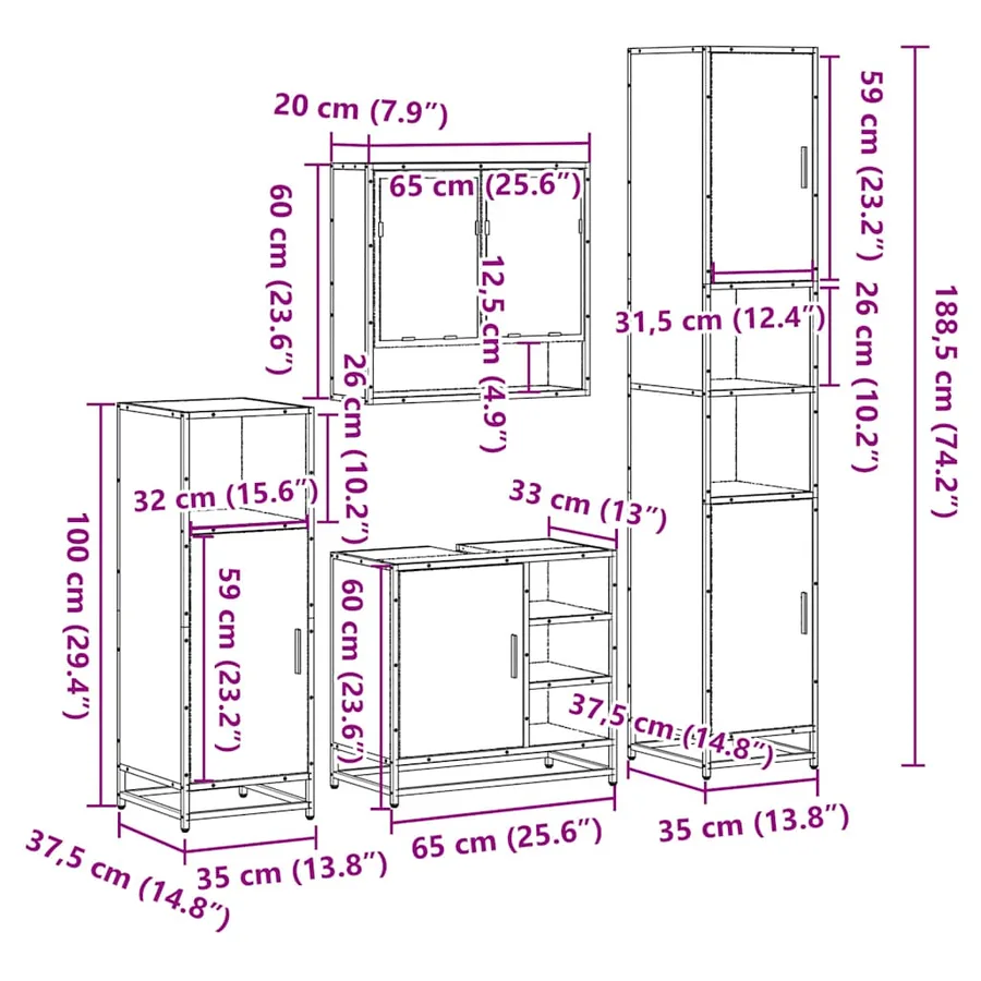 Ensemble meubles salle de bain 4 pcs chêne fumé bois ingénierie - 11