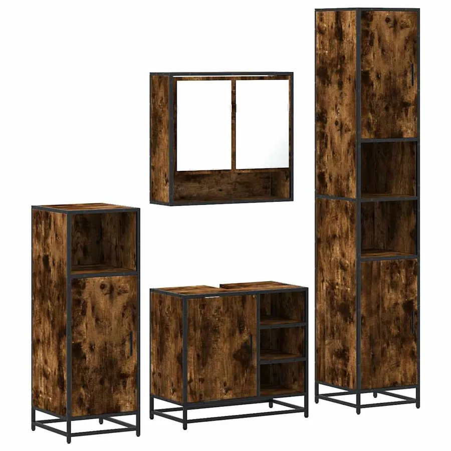 Ensemble meubles salle de bain 4 pcs chêne fumé bois ingénierie - 2