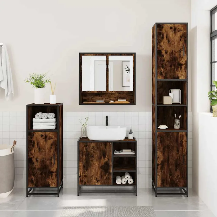 Ensemble meubles salle de bain 4 pcs chêne fumé bois ingénierie - 3