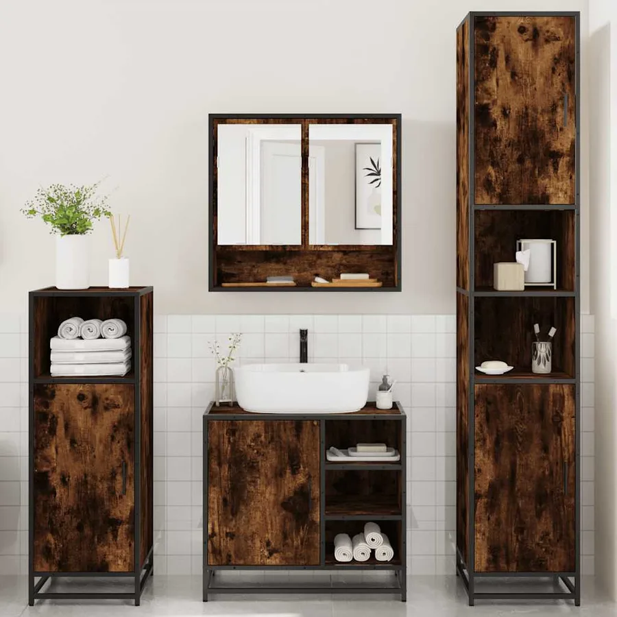 Ensemble meubles salle de bain 4 pcs chêne fumé bois ingénierie - 4