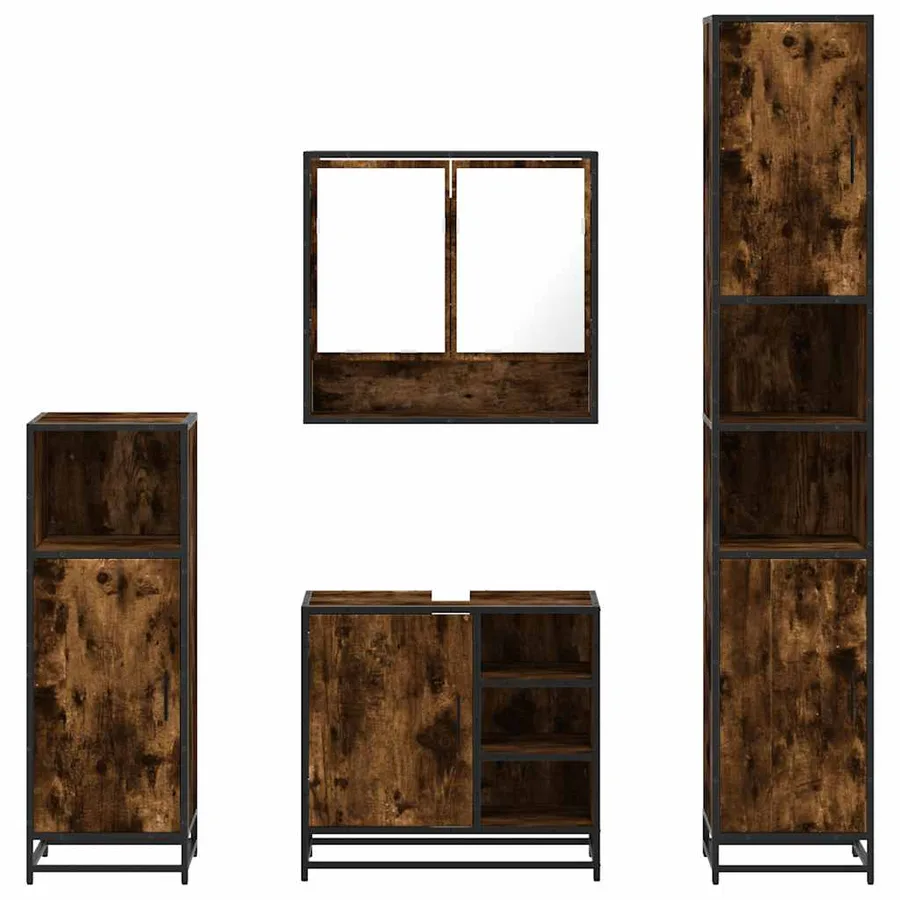 Ensemble meubles salle de bain 4 pcs chêne fumé bois ingénierie - 5