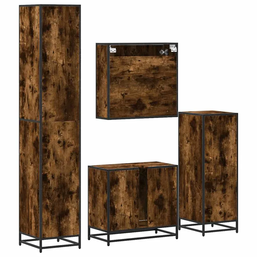 Ensemble meubles salle de bain 4 pcs chêne fumé bois ingénierie - 8