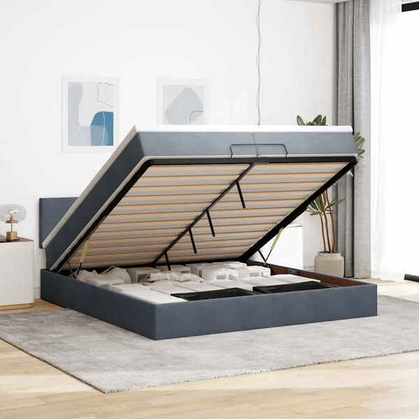 Cadre de lit ottoman avec matelas gris foncé 200x200 cm velours