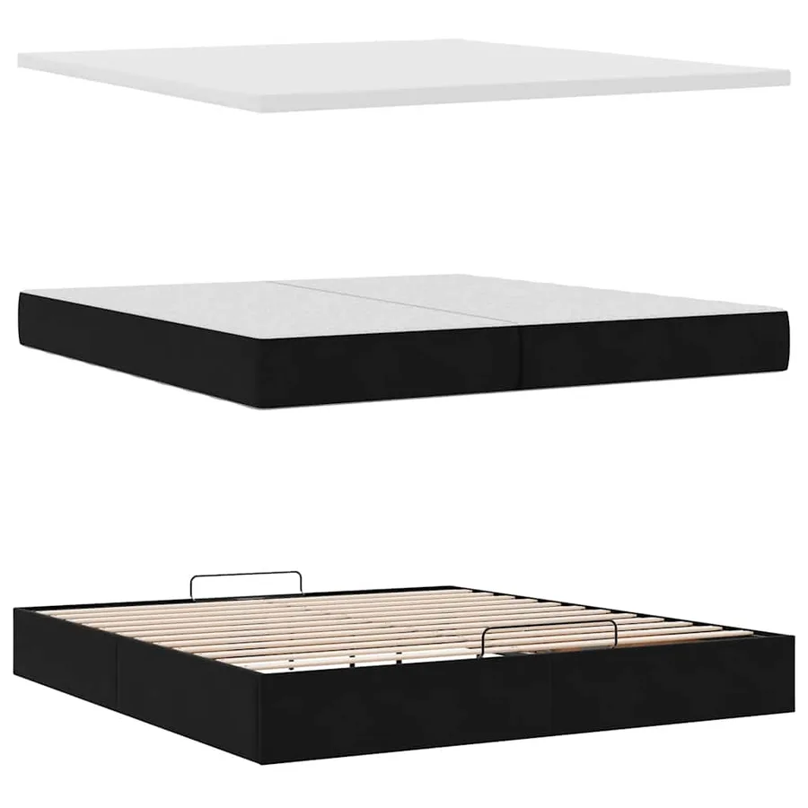 Cadre de lit ottoman avec matelas noir 200x200cm velours - 8
