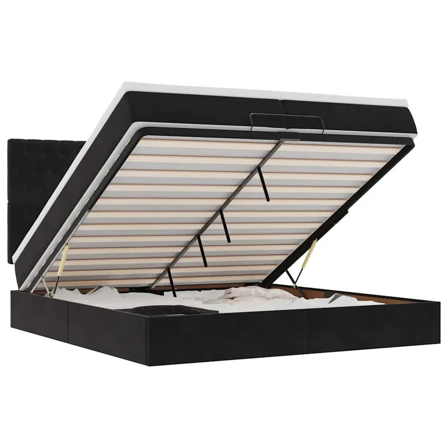 Cadre de lit ottoman avec matelas noir 200x200cm velours - 2