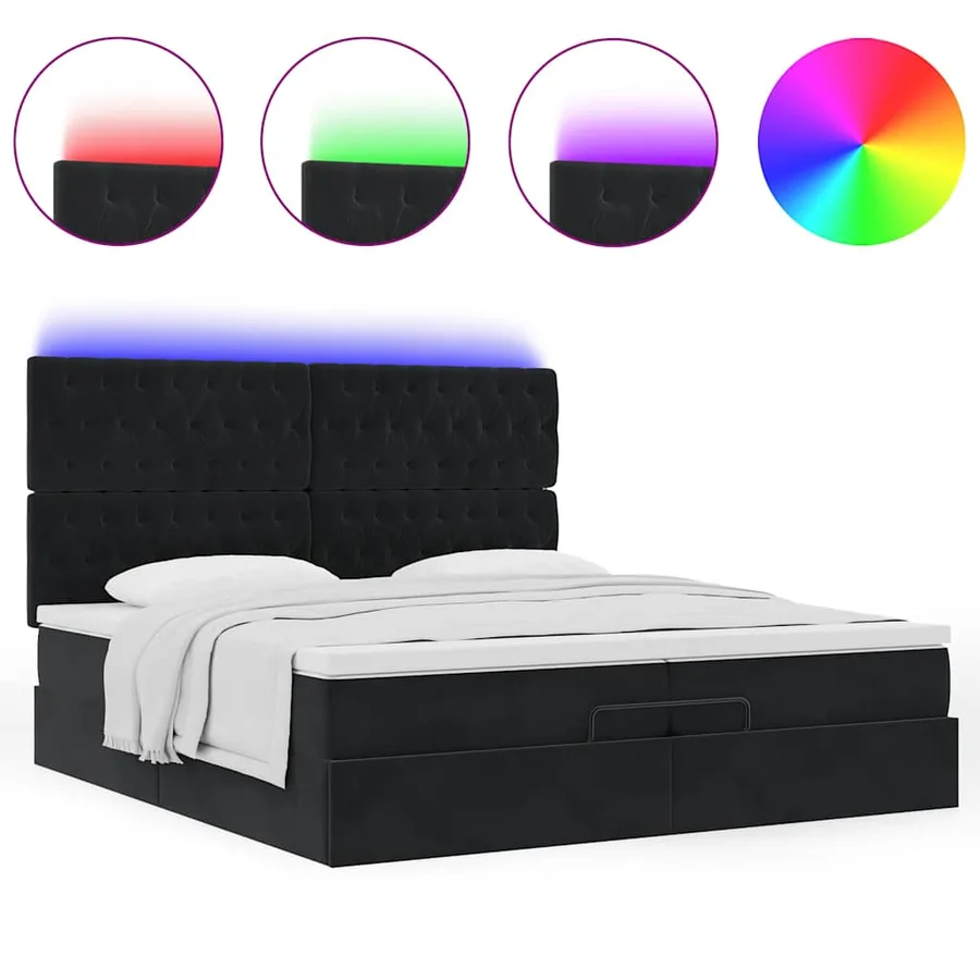 Cadre de lit ottoman avec matelas noir 200x200cm velours - 5