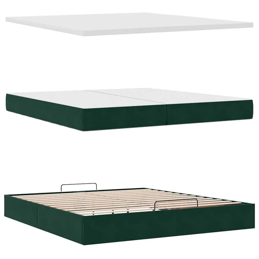 Cadre de lit ottoman avec matelas vert foncé 200x200 cm velours - 6