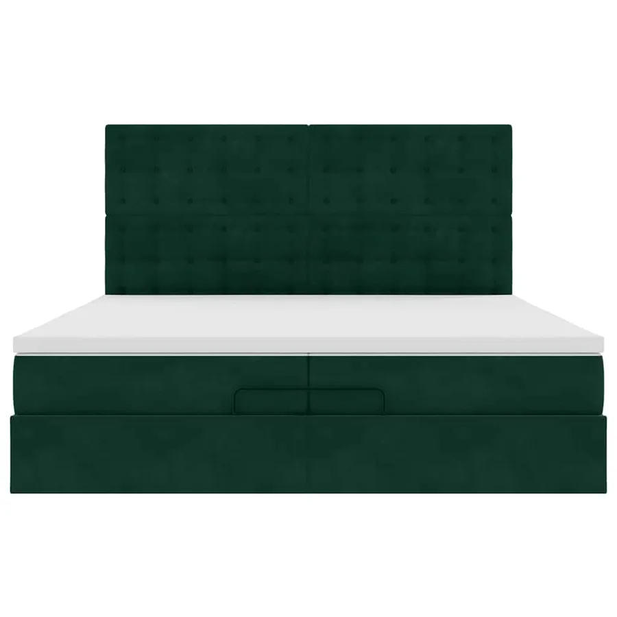 Cadre de lit ottoman avec matelas vert foncé 200x200 cm velours - 8