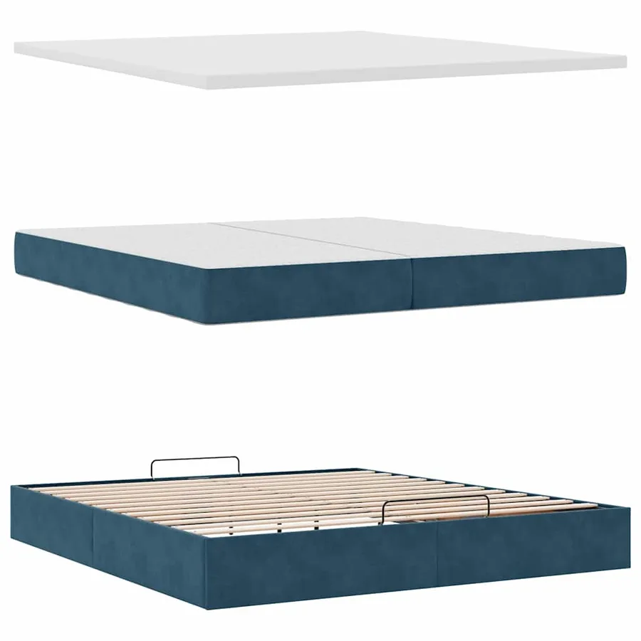 Cadre de lit ottoman avec matelas bleu foncé 200x200 cm velours - 11