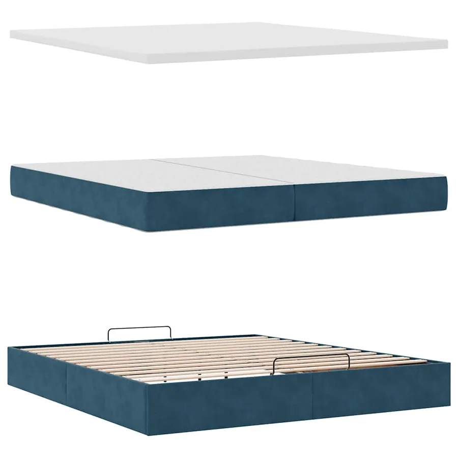 Lit coffre avec matelas et LED velours bleu foncé 200x200cm - 12