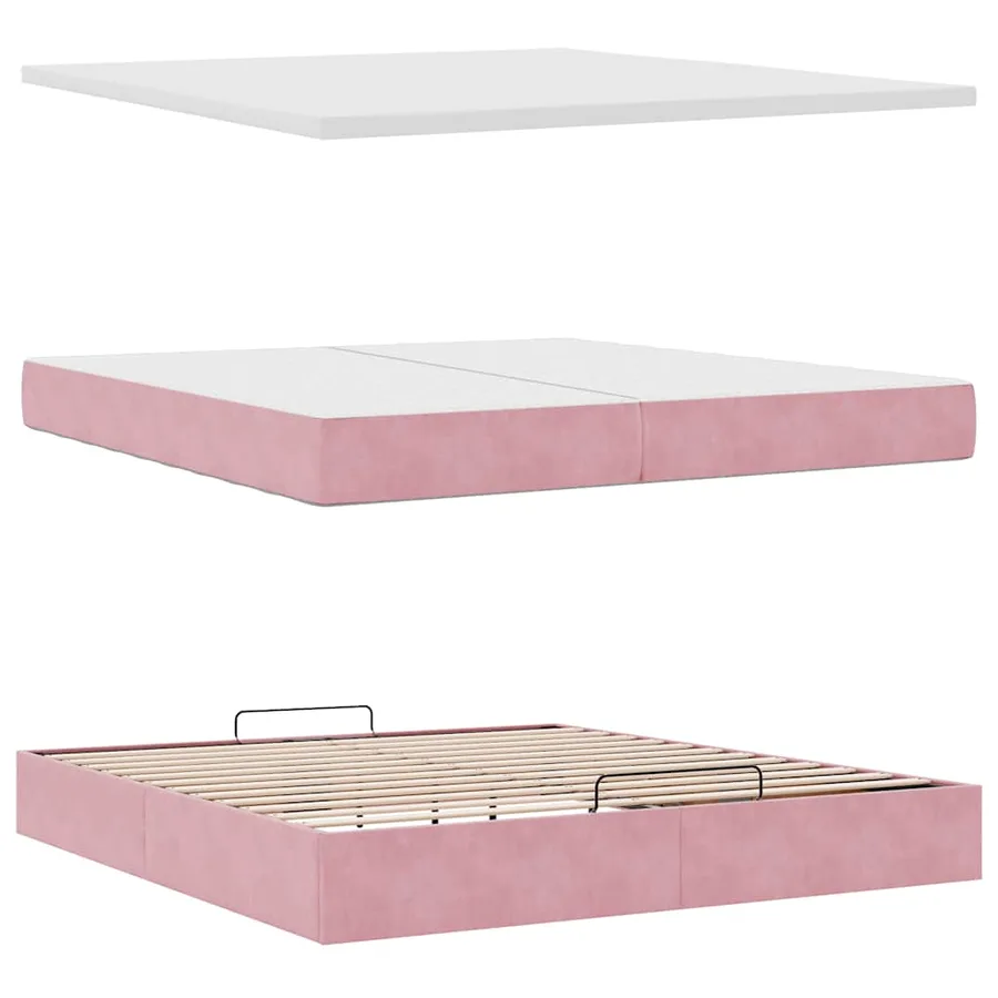 Cadre de lit ottoman avec matelas rose 200x200 cm velours - 8
