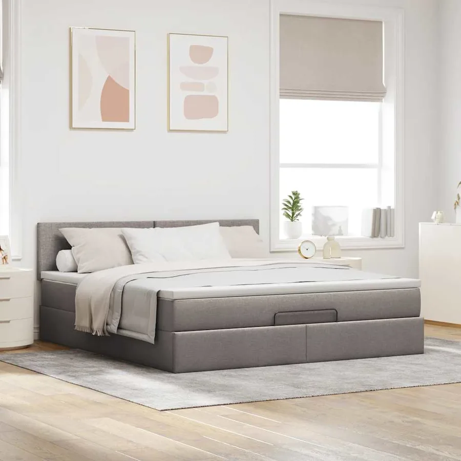 Cadre de lit ottoman avec matelas taupe 180x200 cm tissu - 3
