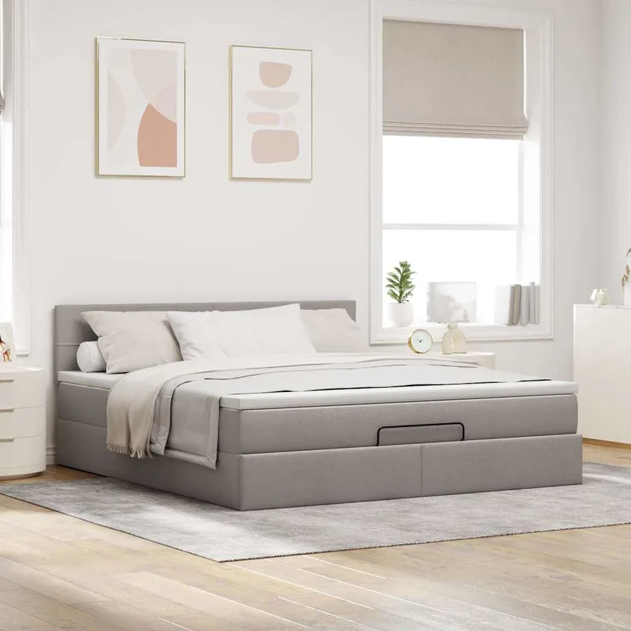 Cadre de lit ottoman avec matelas taupe 180x200 cm tissu - 3