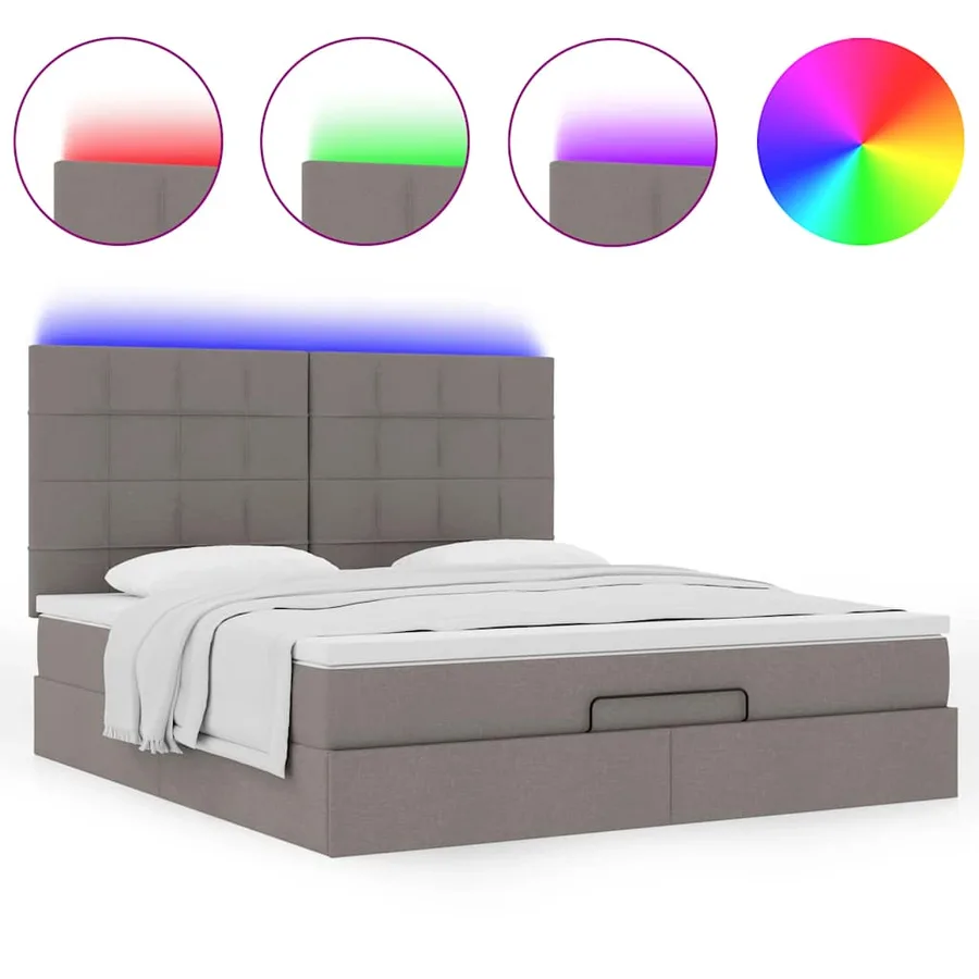 Cadre de lit ottoman avec matelas taupe 180x200 cm tissu - 5