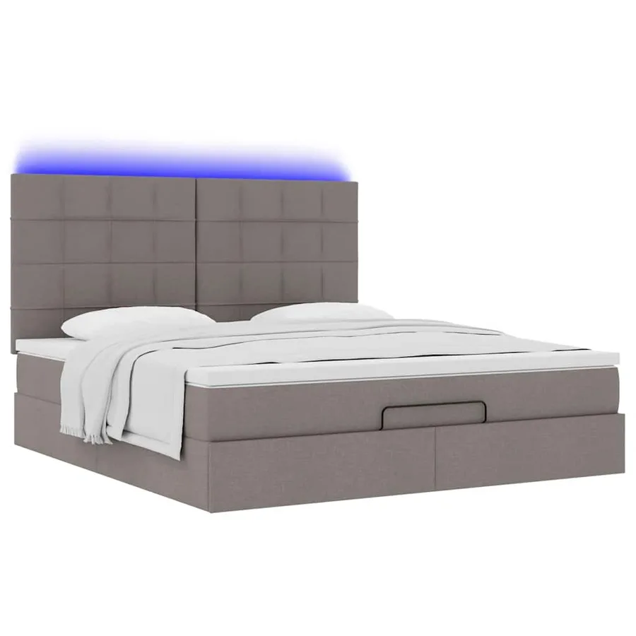 Cadre de lit ottoman avec matelas taupe 180x200 cm tissu - 6