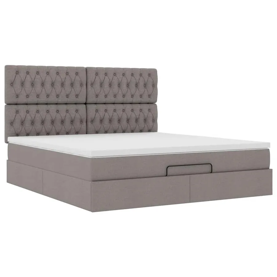Cadre de lit ottoman avec matelas taupe 180x200 cm tissu - 7
