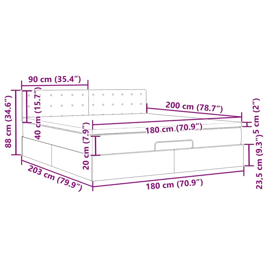 Lit ottoman avec matelas et LED Taupe 180x200cm tissu - 18