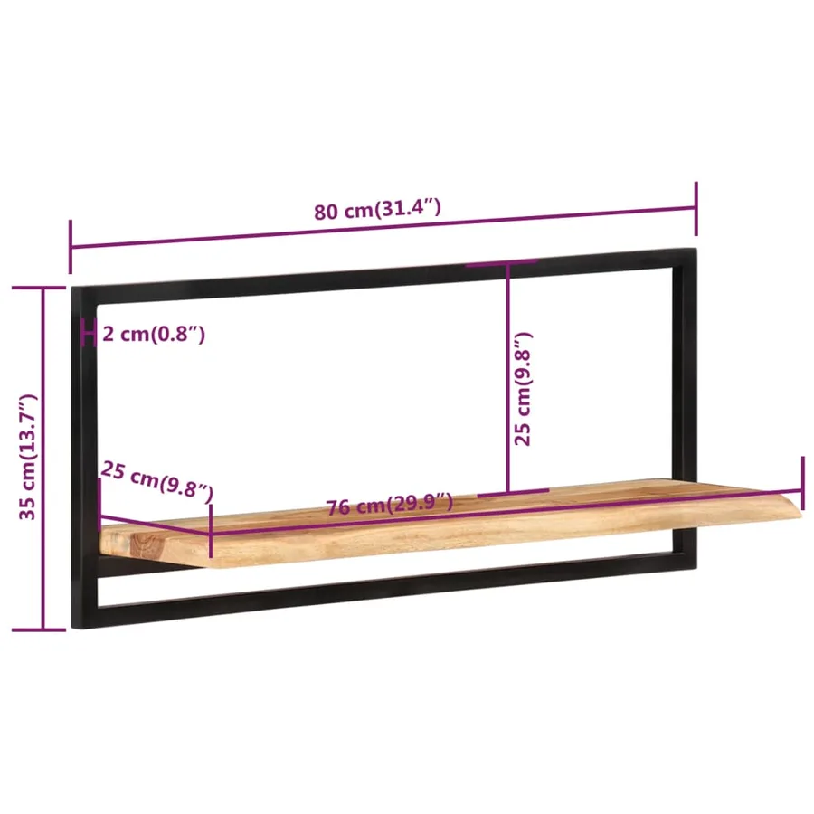 Étagères murales 2 pcs 80x25x35 cm Bois d'acacia et acier - 7