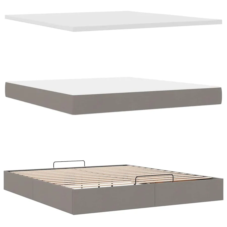 Cadre de lit ottoman avec matelas taupe 180x200 cm tissu - 8
