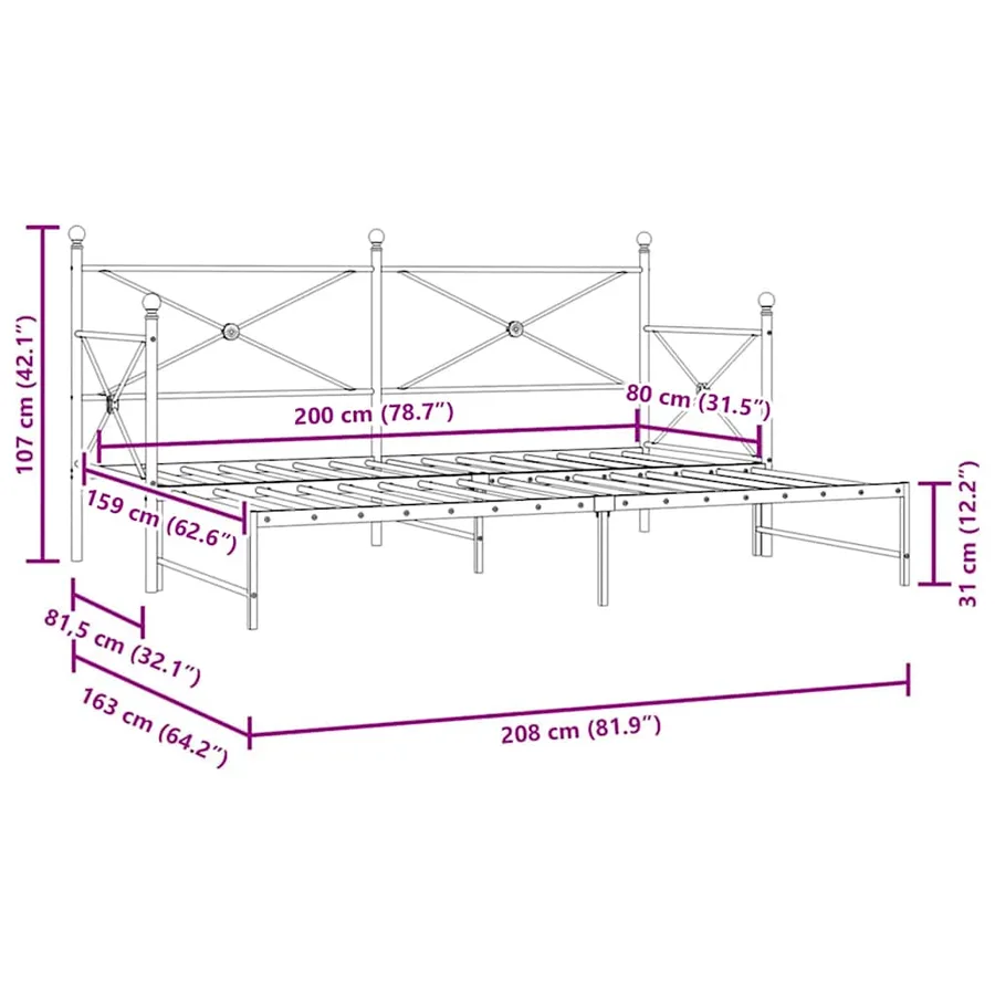 Lit de jour avec lit gigogne sans matelas blanc 80x200 cm acier - 13