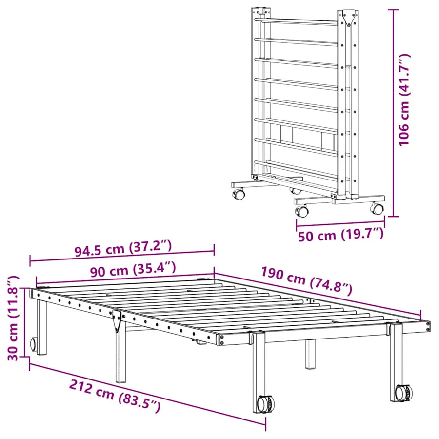 Cadre de lit sans matelas pliable blanc 90x190 cm acier - 12