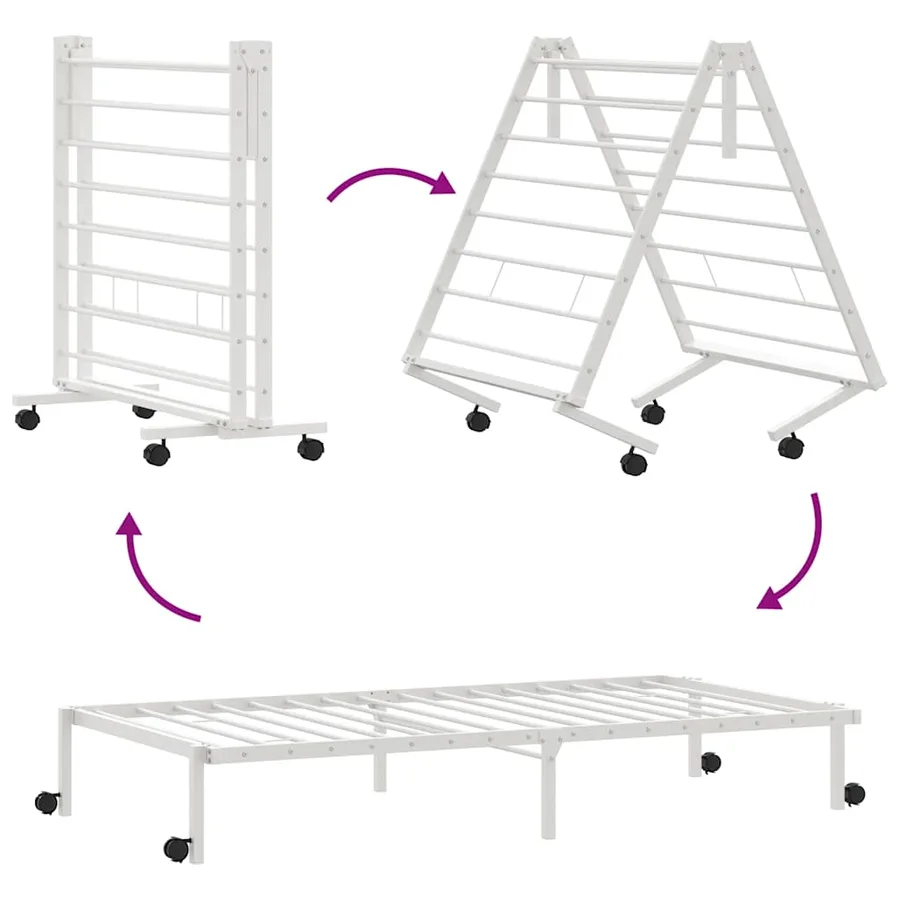 Cadre de lit sans matelas pliable blanc 90x190 cm acier - 9