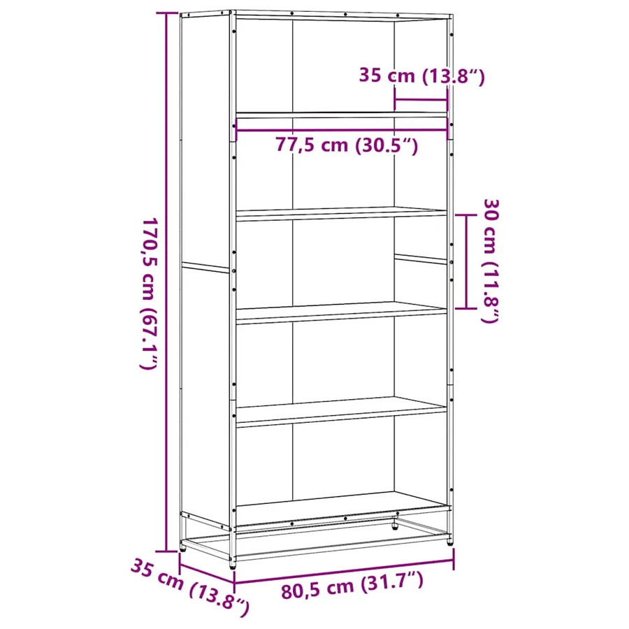 Bibliothèque sonoma gris 80,5x35x170,5 cm bois d'ingénierie - 9